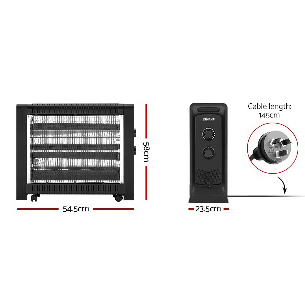 Devanti 2200W Electric Infrared Radiant Convection Panel Heater Portable