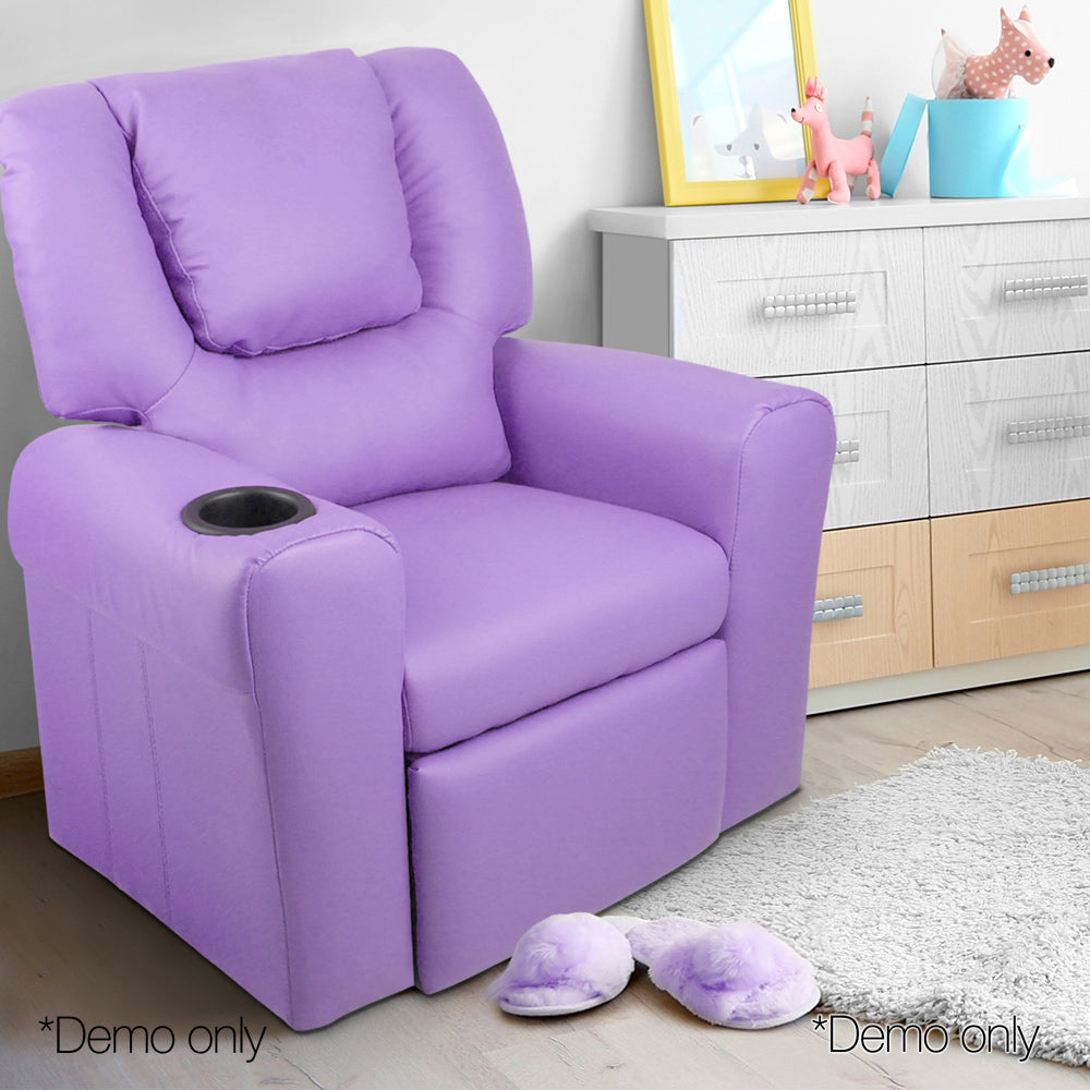 Keezi Kids Recliner Chair Purple PU Leather Sofa Lounge Couch Children Armchair