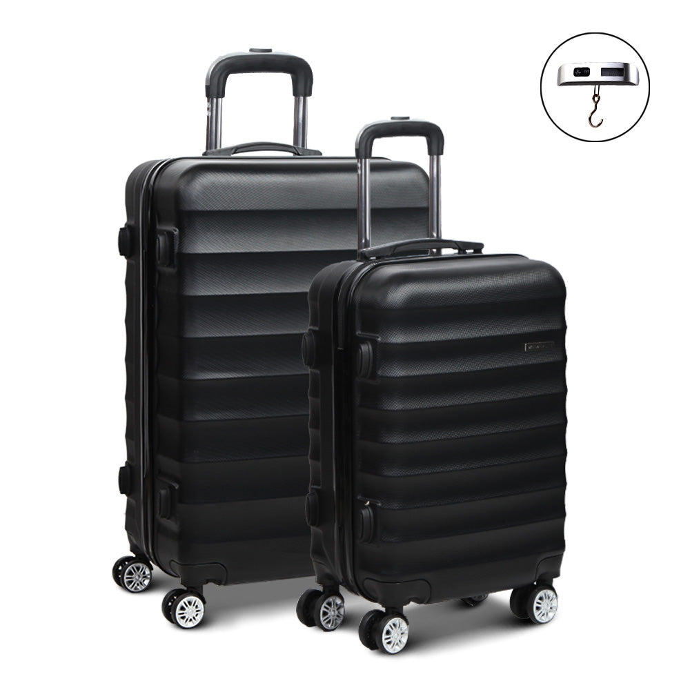 Wanderlite 2 Piece Lightweight Hard Suit Case Luggage Black