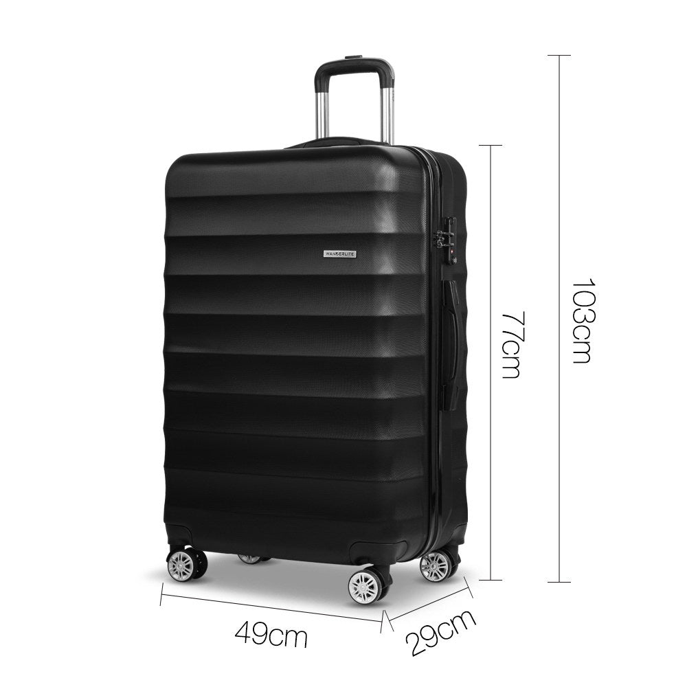 Wanderlite 3 Piece Lightweight Hard Suit Case Luggage Black