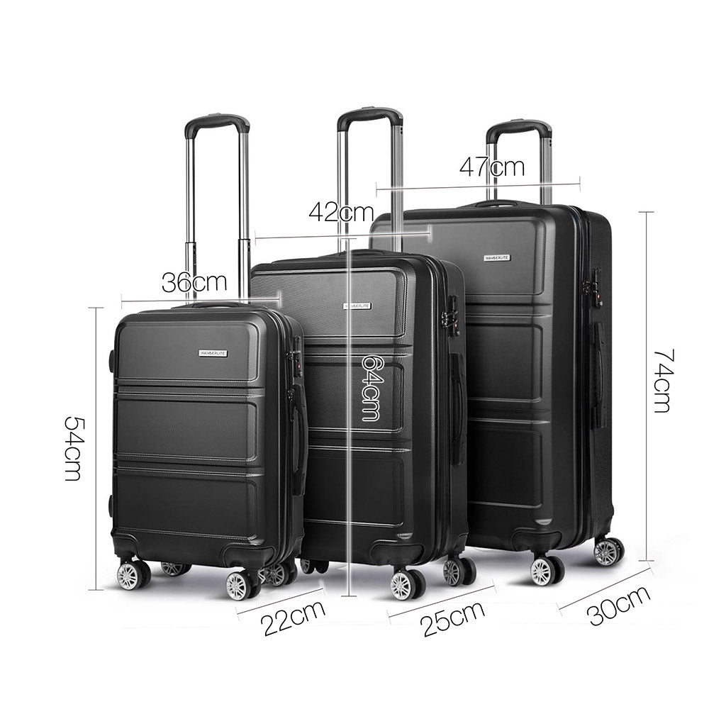 Wanderlite 3 Piece Lightweight Hard Suit Case Luggage Black