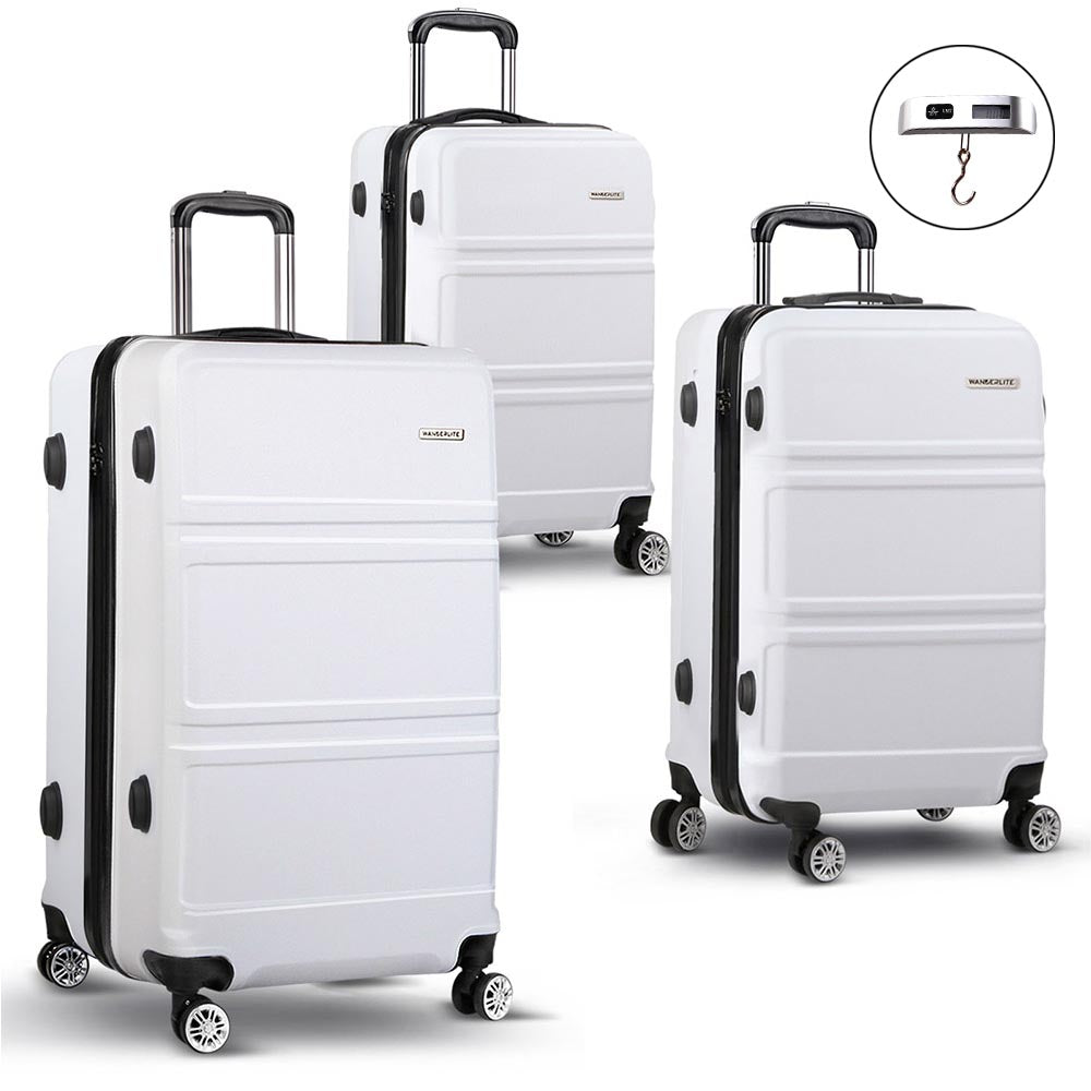 Wanderlite 3 Piece Lightweight Hard Suit Case Luggage White