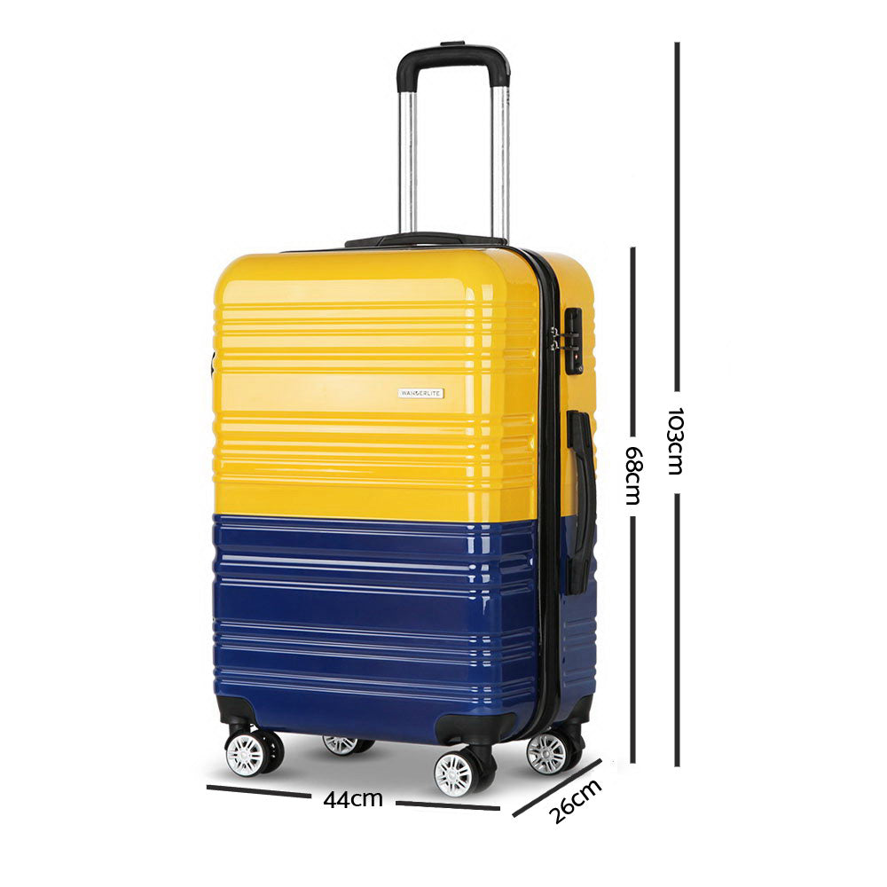 Wanderlite 3 Piece Lightweight Hard Suit Case Luggage Yellow & Purple