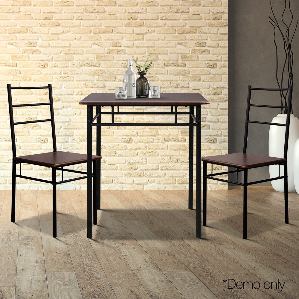 Artiss Metal Table and Chairs - Walnut & Black