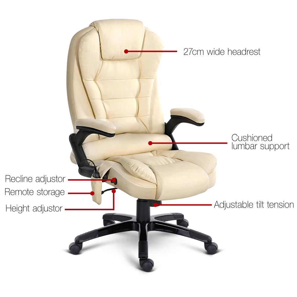 8 Point PU Leather Reclining Massage Chair - Beige