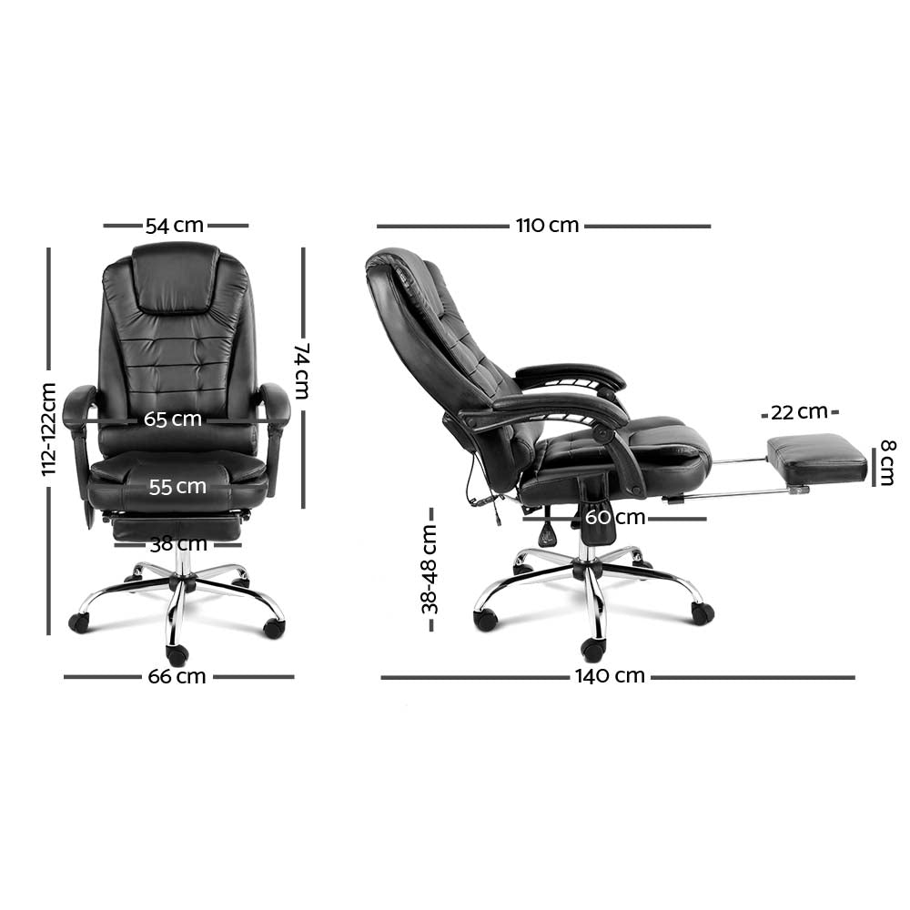 8 Point Reclining Massage Chair - Black