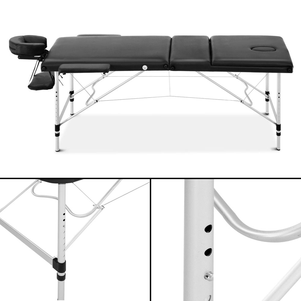 Zenses 3 Fold Portable Aluminium Massage Table - Black