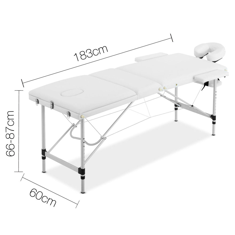 Livemor 3 Fold Portable Aluminium Massage Table - White