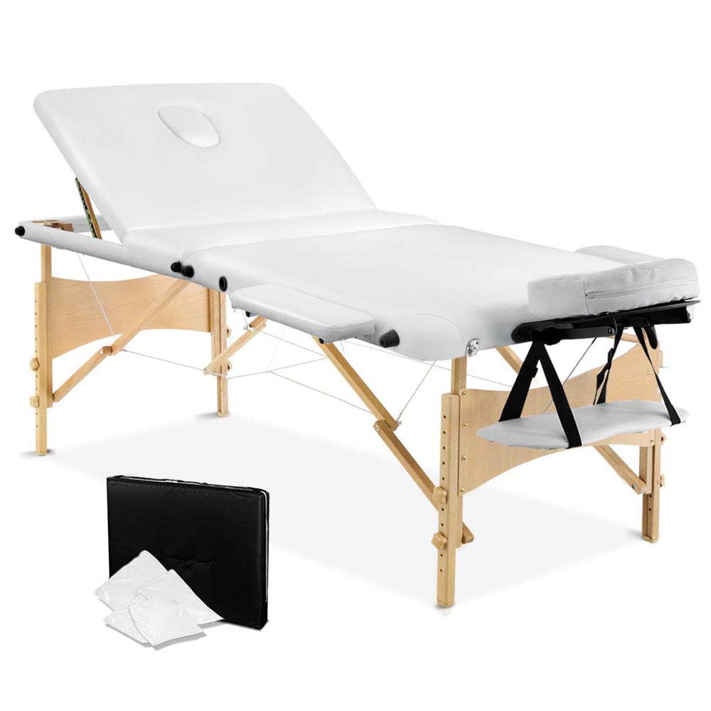 Livemor 3 Fold Portable Wood Massage Table - White