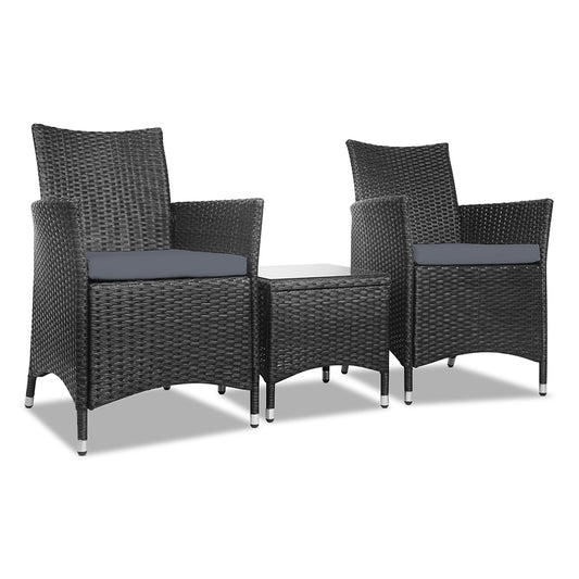 Gardeon 3 Piece Wicker Outdoor Furniture Set - Black