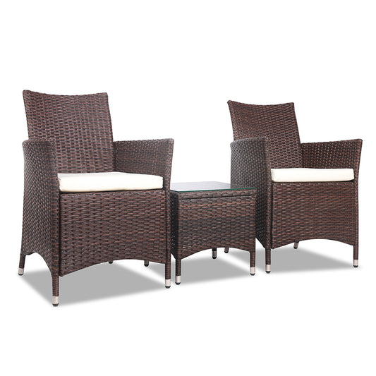 Gardeon 3 Piece Wicker Outdoor Furniture Set - Brown