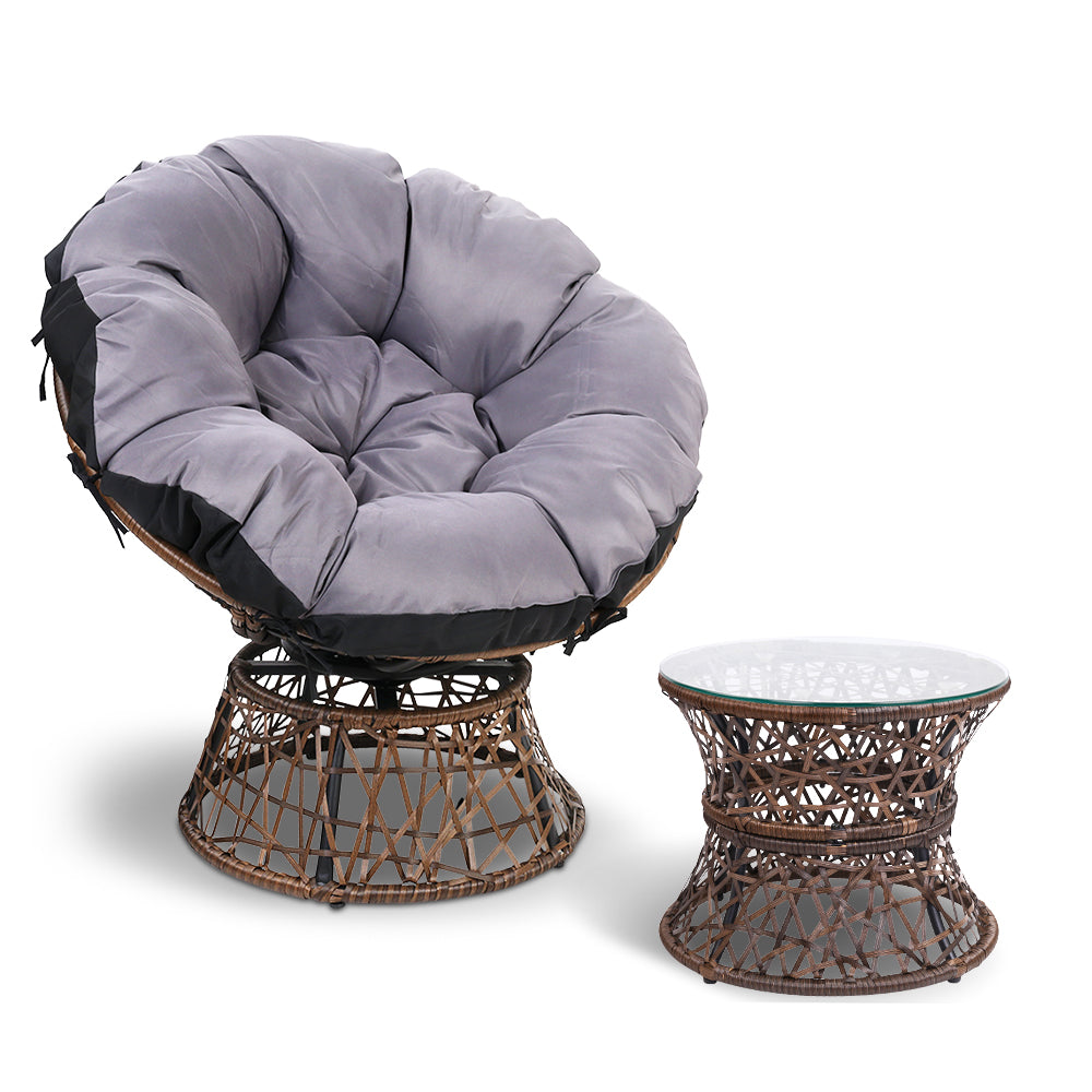 Gardeon Papasan Chair and Side Table - Brown