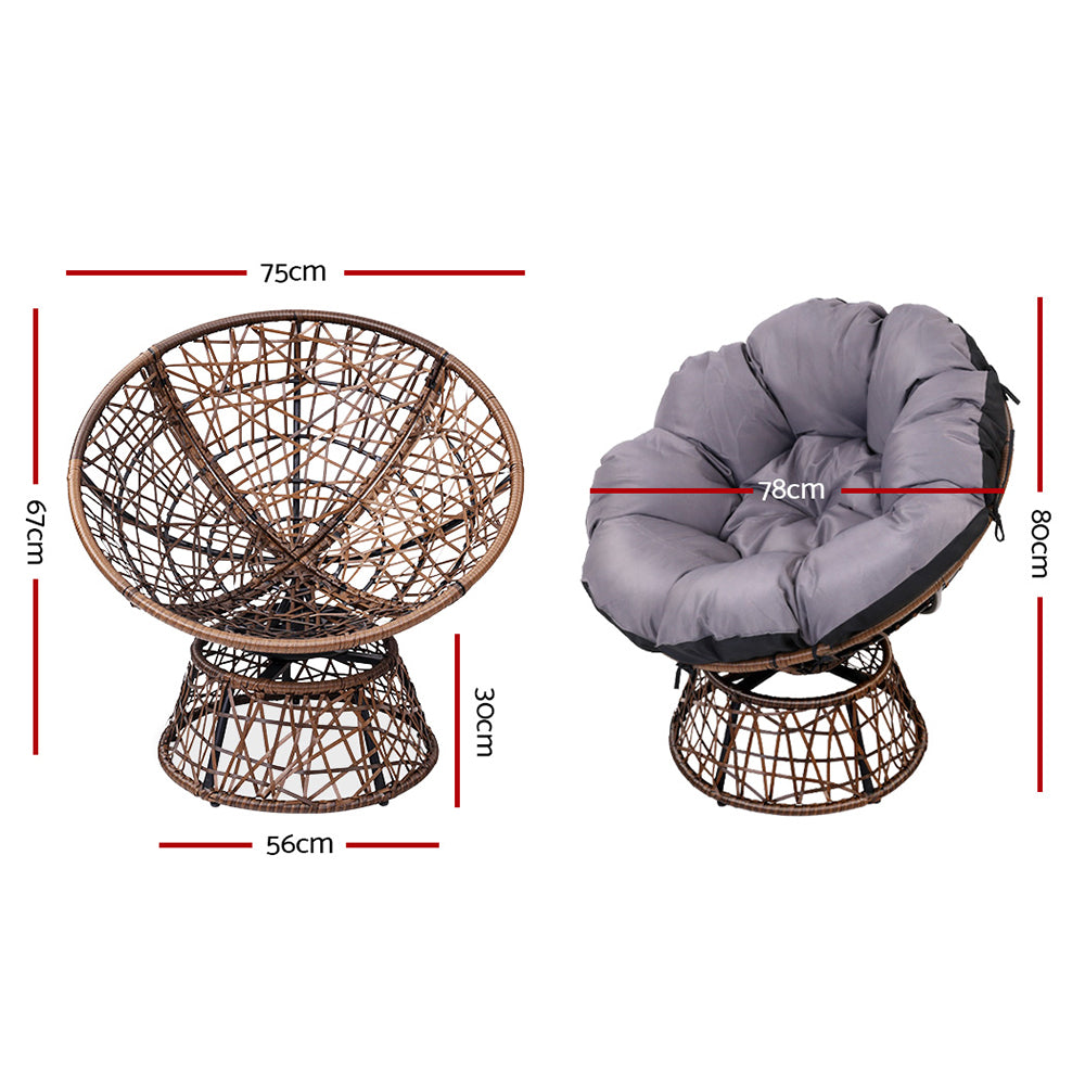 Gardeon Papasan Chair and Side Table - Brown