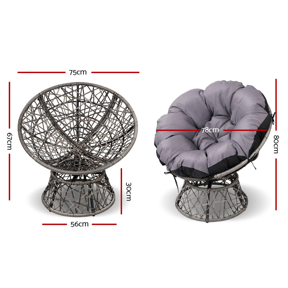 Gardeon Papasan Chair and Side Table - Grey