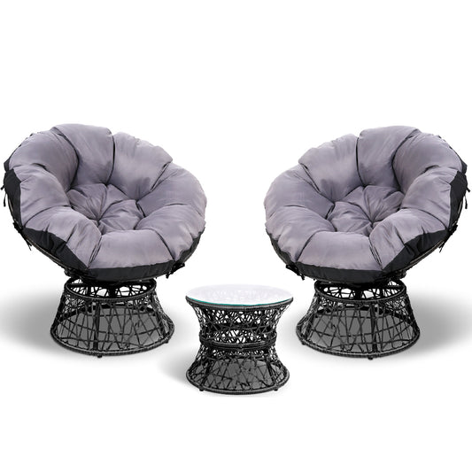 Gardeon Papasan Chair and Side Table Set- Black