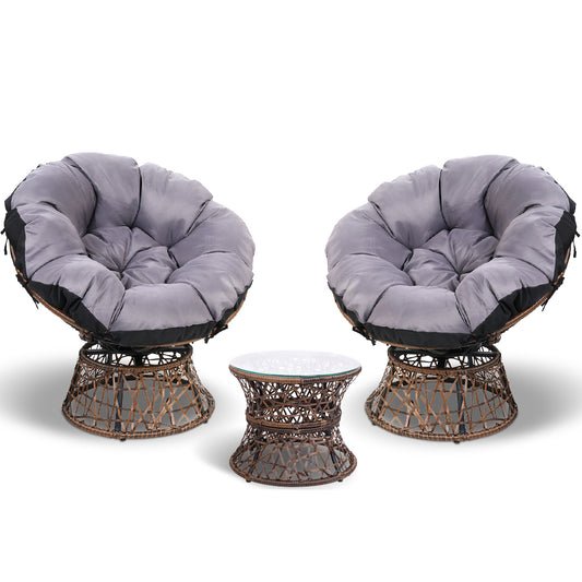 Gardeon Papasan Chair and Side Table Set- Broen