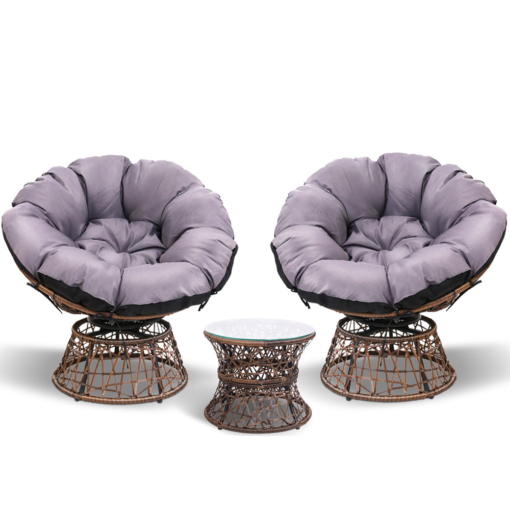 Gardeon Papasan Chair and Side Table Set- Broen