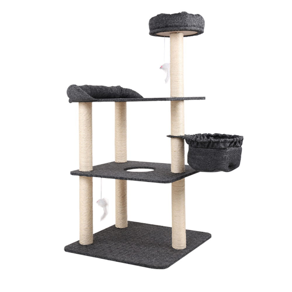 i.Pet 132cm Multi Level Cat Scratching Tree Post - Grey