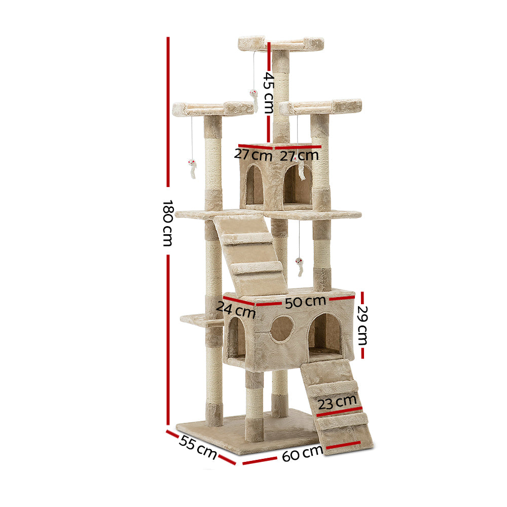 i.Pet Cat Tree 180cm Trees Scratching Post Scratcher Tower Condo House Furniture Wood Beige