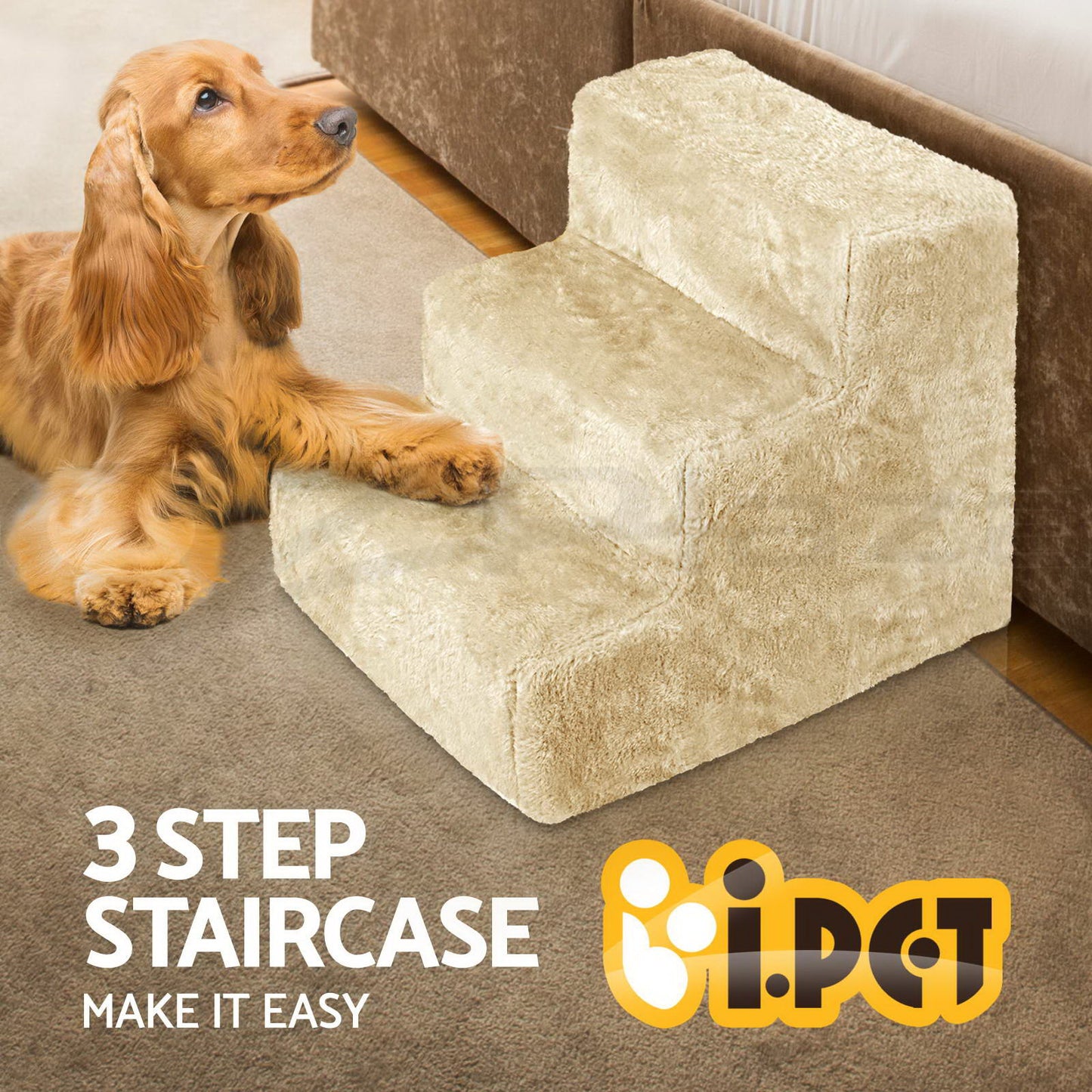 i.Pet 3 Step Plush Pet Steps - Beige