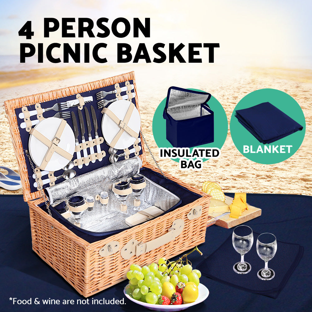 Alfresco 4 Person Picnic Basket Baskets Blue Deluxe Outdoor Corporate Blanket Park