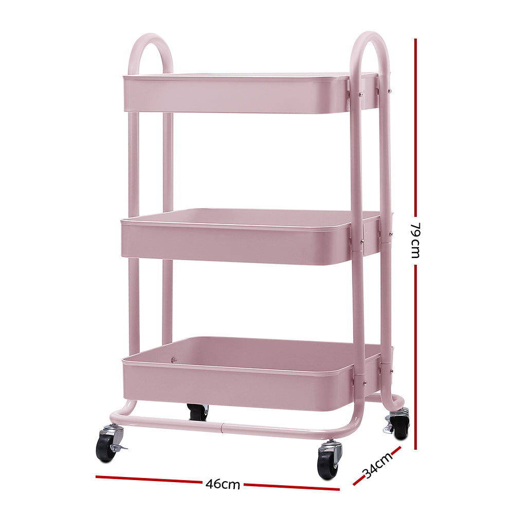 Artiss 3 Tier Rolling Storage Cart Portable Kitchen Trolley Rack Shelf Wheels