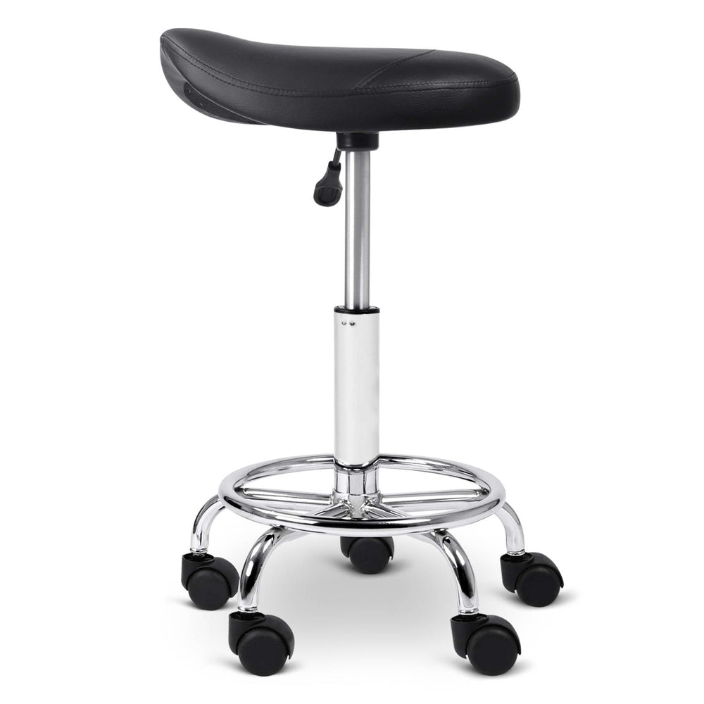 Artiss set of 2 SADDLE Salon Stool Black PU Swivel Barber Hair Dress Chair Hydraulic Lift