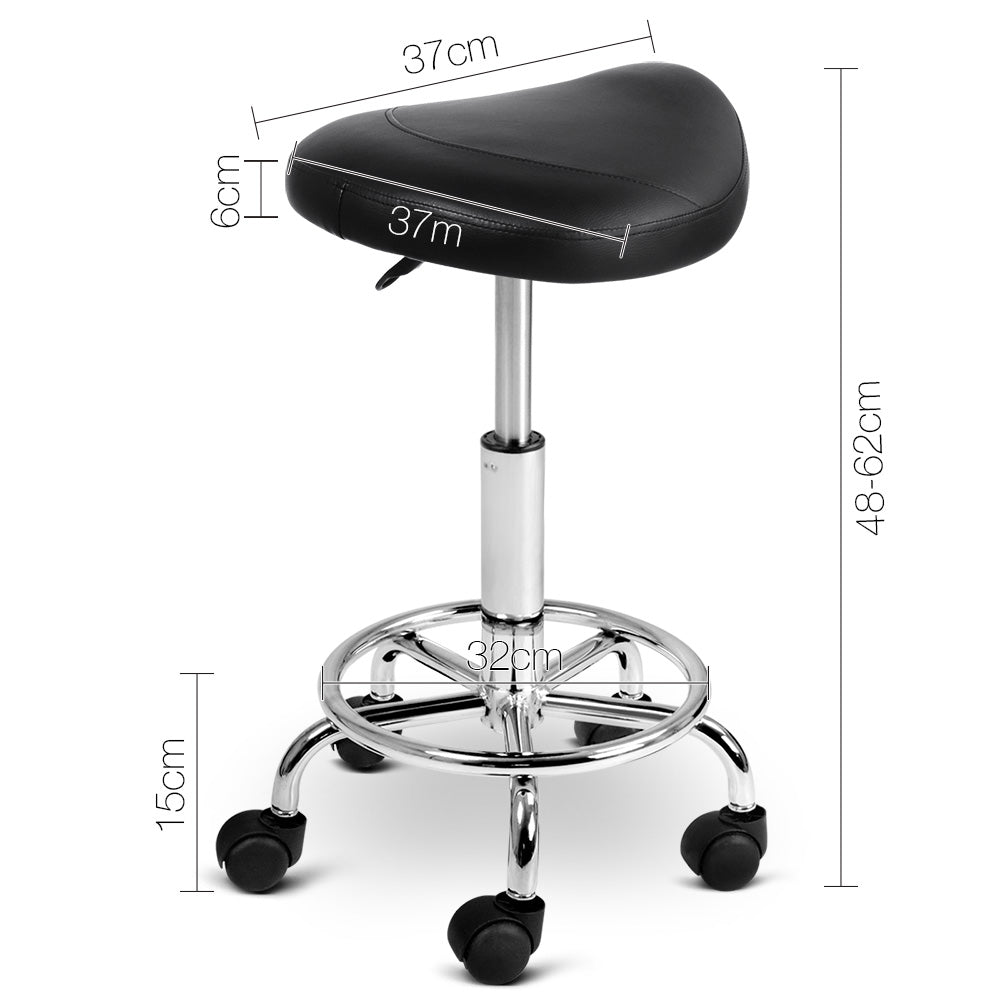 Artiss set of 2 SADDLE Salon Stool Black PU Swivel Barber Hair Dress Chair Hydraulic Lift