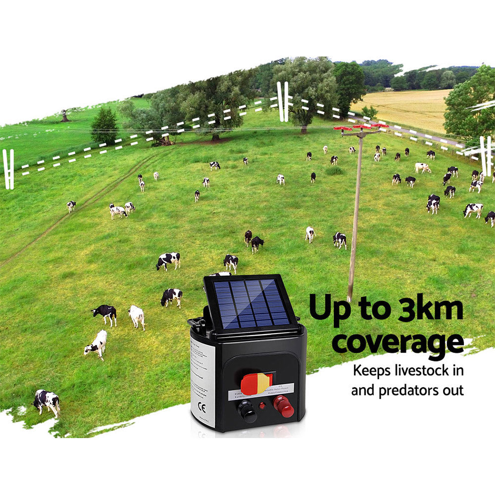 Giantz 3km Solar Electric Fence Charger Energiser