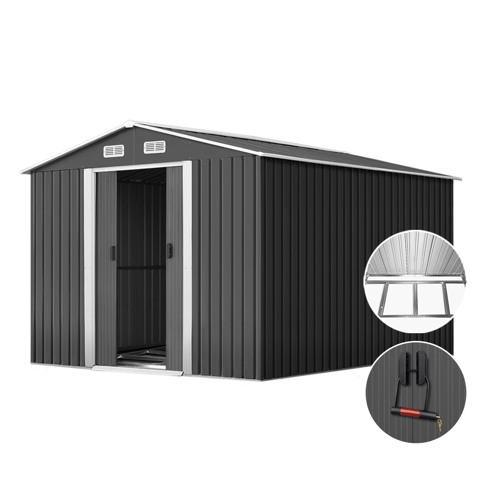 Giantz 2.02 x 3.89m Metal Shed - Grey