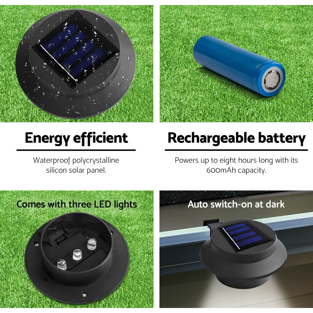 Set of 8 Solar Powered Sensor Gutter Lights-Black