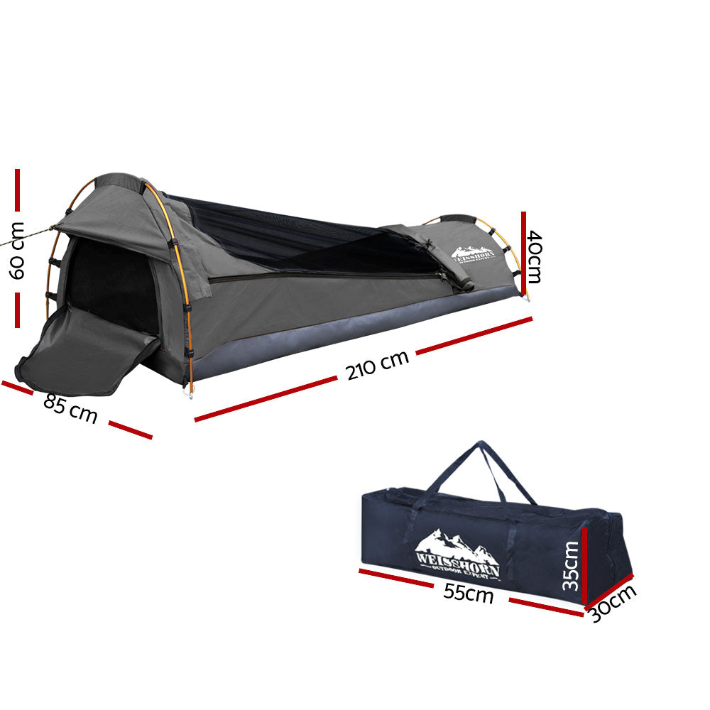 Weisshorn Biker Single Swag Camping Swag Canvas Tent - Grey