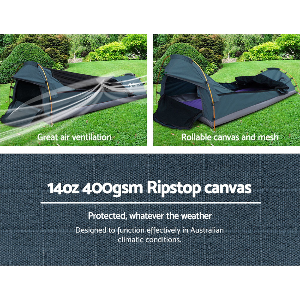 Weisshorn Biker Single Swag Camping Swag Canvas Tent - Navy