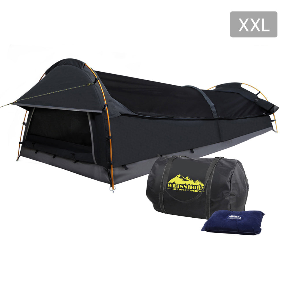 Weisshorn XXL King Single Swag Camping Swag Canvas Tent - Dark Grey