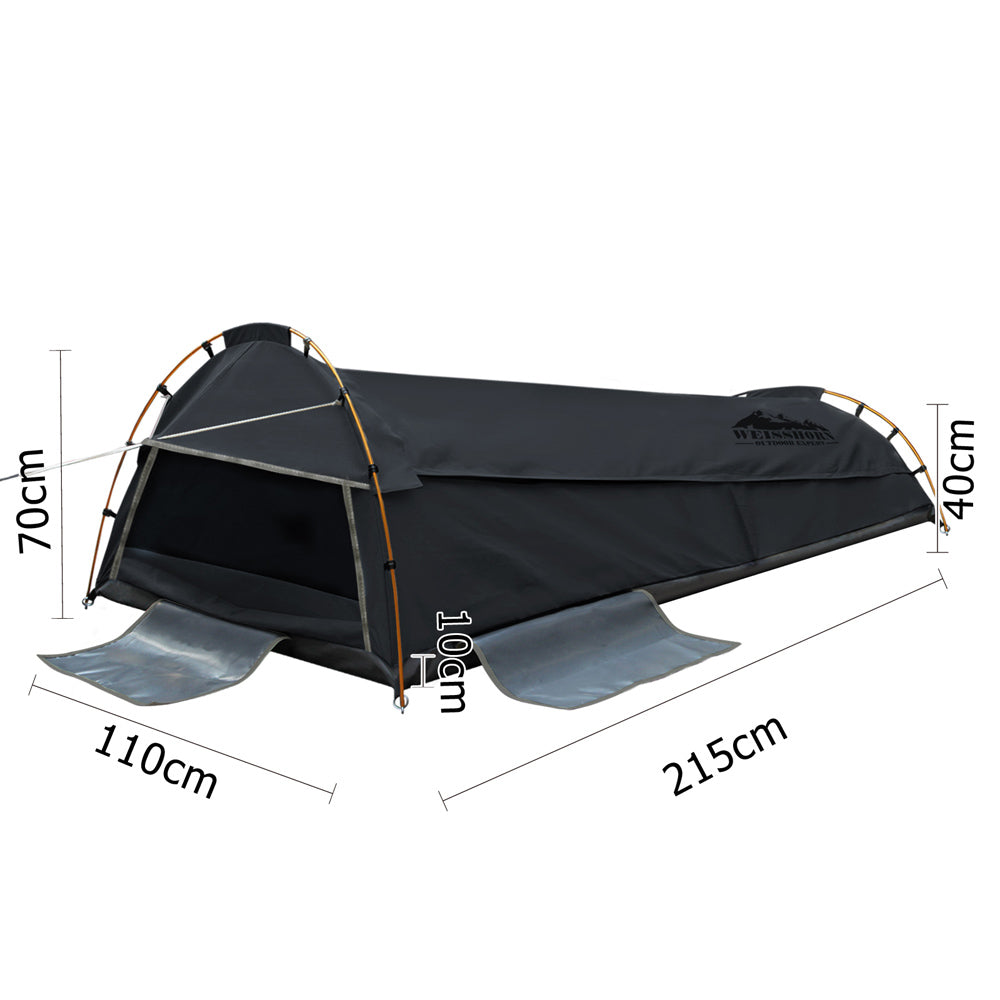 Weisshorn XXL King Single Swag Camping Swag Canvas Tent - Dark Grey