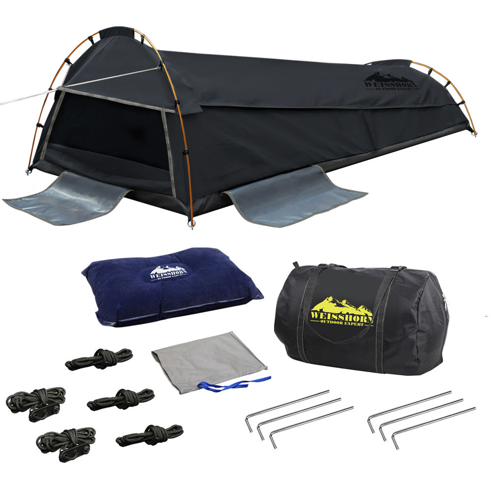 Weisshorn XXL King Single Swag Camping Swag Canvas Tent - Dark Grey