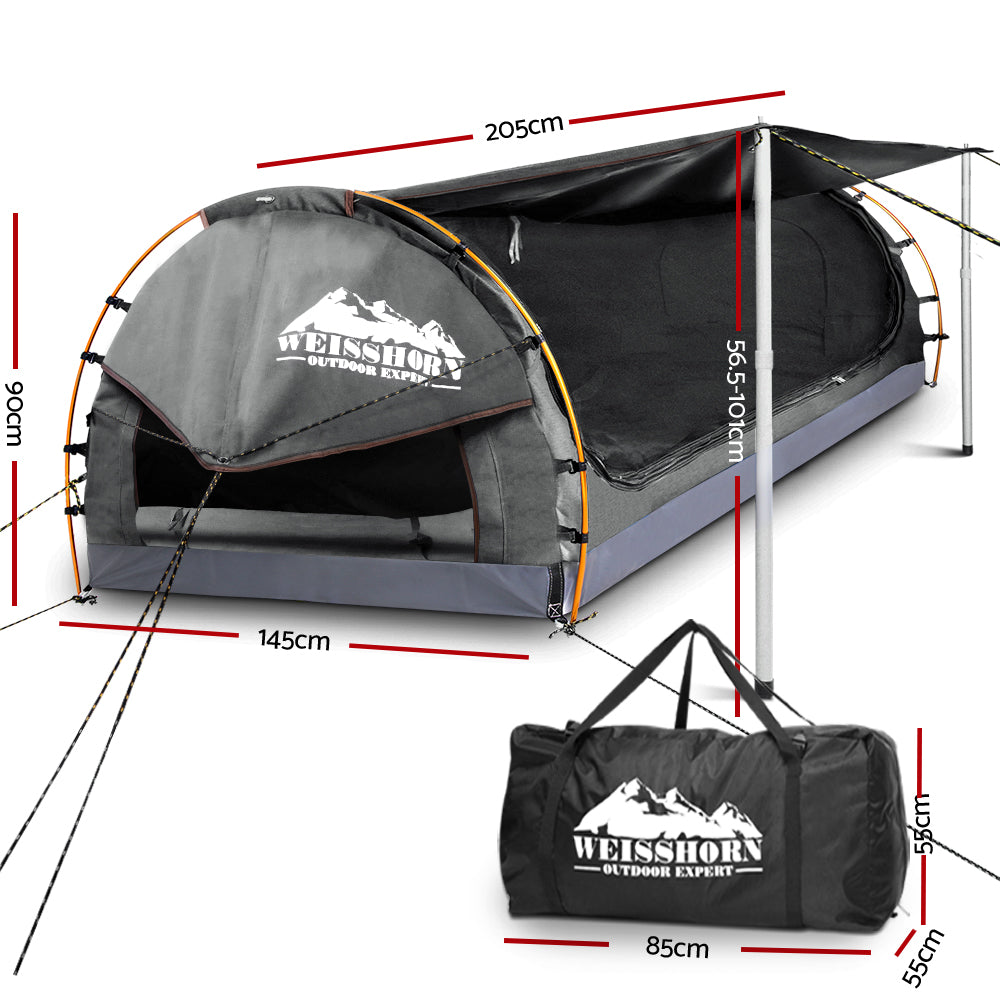 Weisshorn Double Swag Camping Swag Canvas Tent - Grey