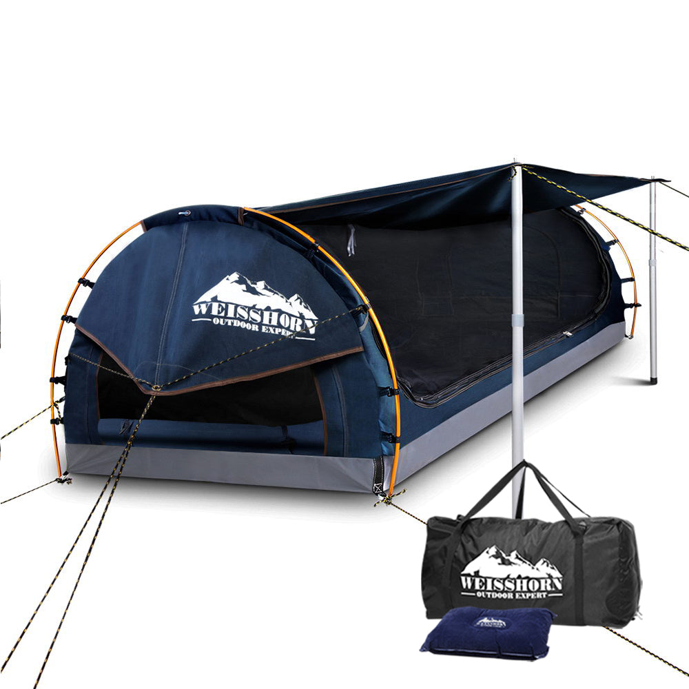 Weisshorn King Single Swag Camping Swag Canvas Tent - Dark Blue