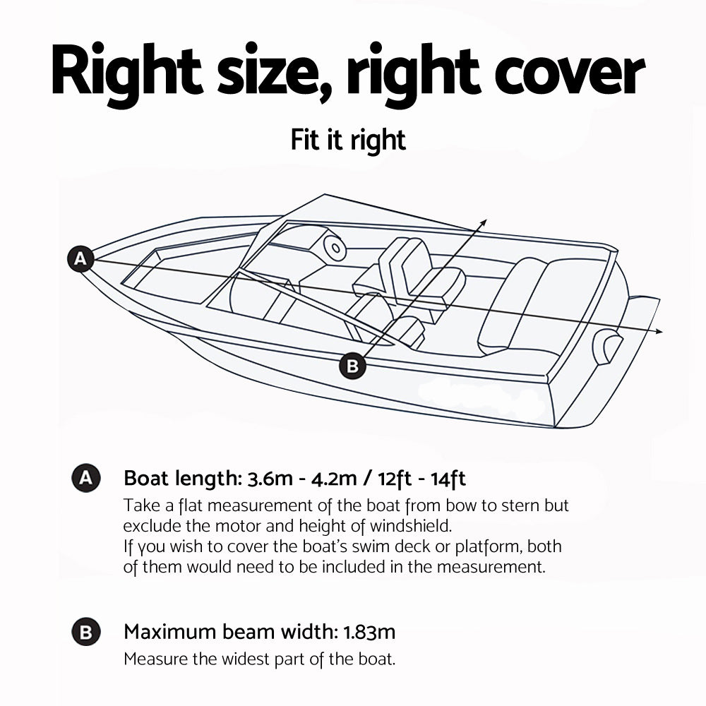 12 - 14 foot Waterproof Boat Cover - Grey