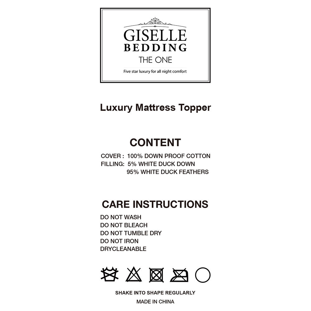 Giselle Bedding King Single Size Duck Feather & Down Mattress Topper