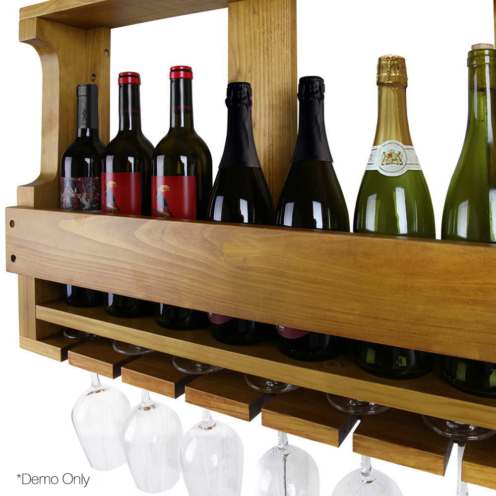 Artiss 7 Bottle Wall Mounted Wine & Glass Rack - Natural